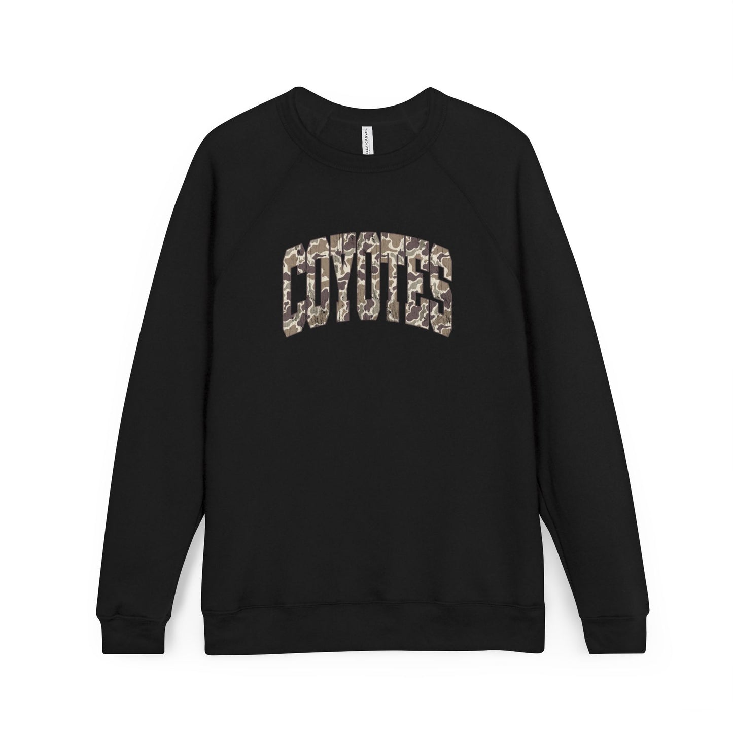 Coyotes Camo Text Sweatshirt — Comfort Fleece Raglan Crewneck