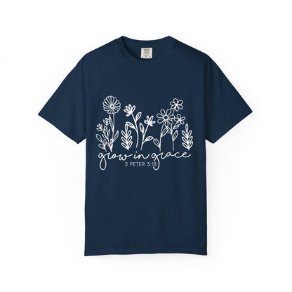 Grow in Grace T-Shirt — Floral 2 Peter 3:18 Christian Tee