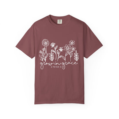 Grow in Grace T-Shirt — Floral 2 Peter 3:18 Christian Tee