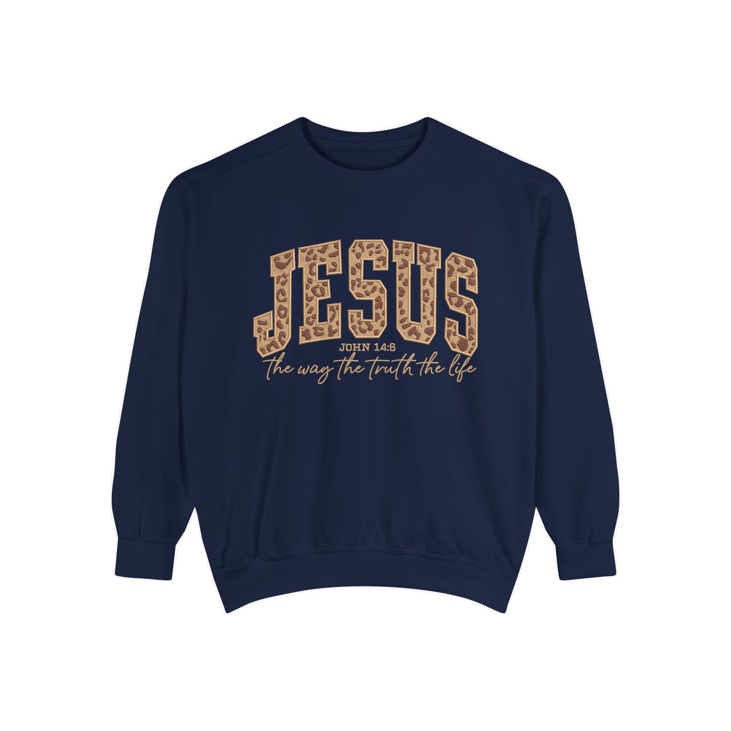 Jesus Leopard Print Sweatshirt — "Jesus: The Way, The Truth, The Life" Christian Crewneck