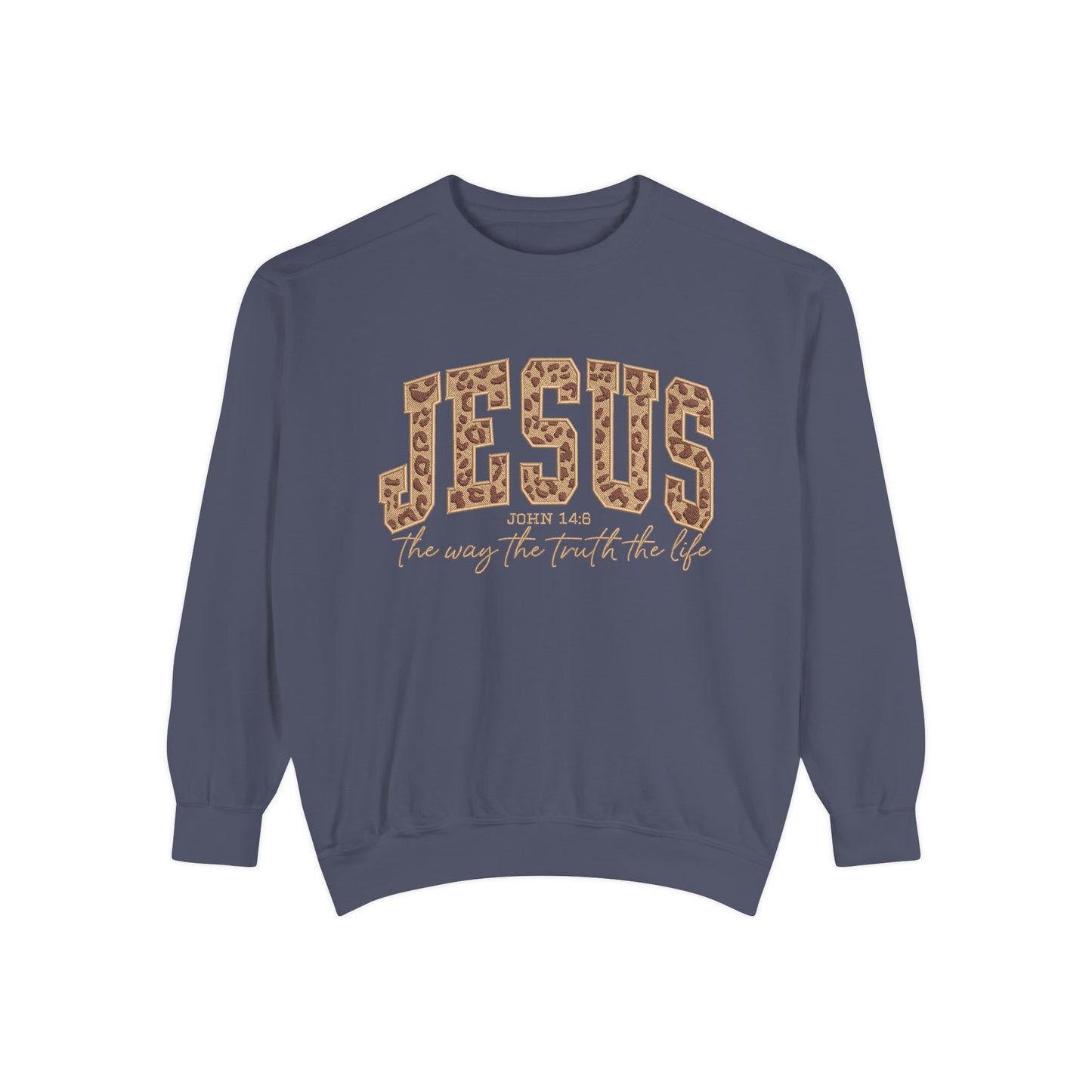 Jesus Leopard Print Sweatshirt — "Jesus: The Way, The Truth, The Life" Christian Crewneck