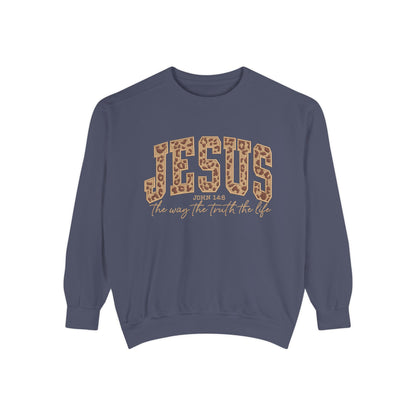 Jesus Leopard Print Sweatshirt — "Jesus: The Way, The Truth, The Life" Christian Crewneck