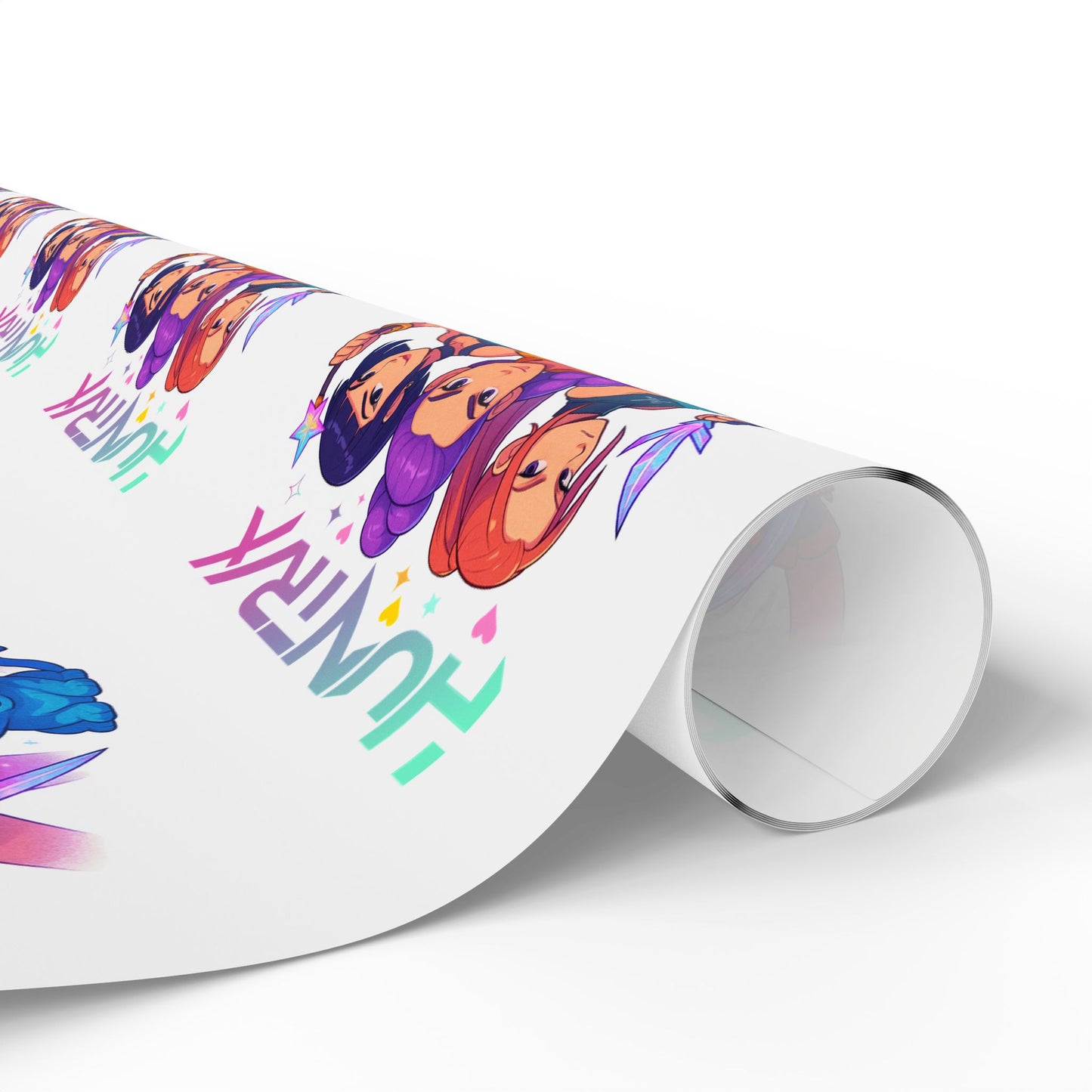 Custom Character Pattern Wrapping Paper – Colorful Cartoon Portraits (HUNTRX Text)