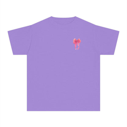 Youth Tee — "God Says I Am" Pink Bows Graphic