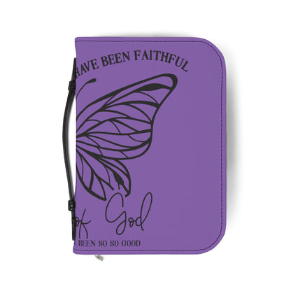 Bible Cover — Purple Butterfly Floral Zippered Bible Case with "All My Life You’ve Been So Good"