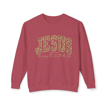 Jesus Leopard Print Crewneck Sweatshirt – Faith-Inspired Graphic Pullover