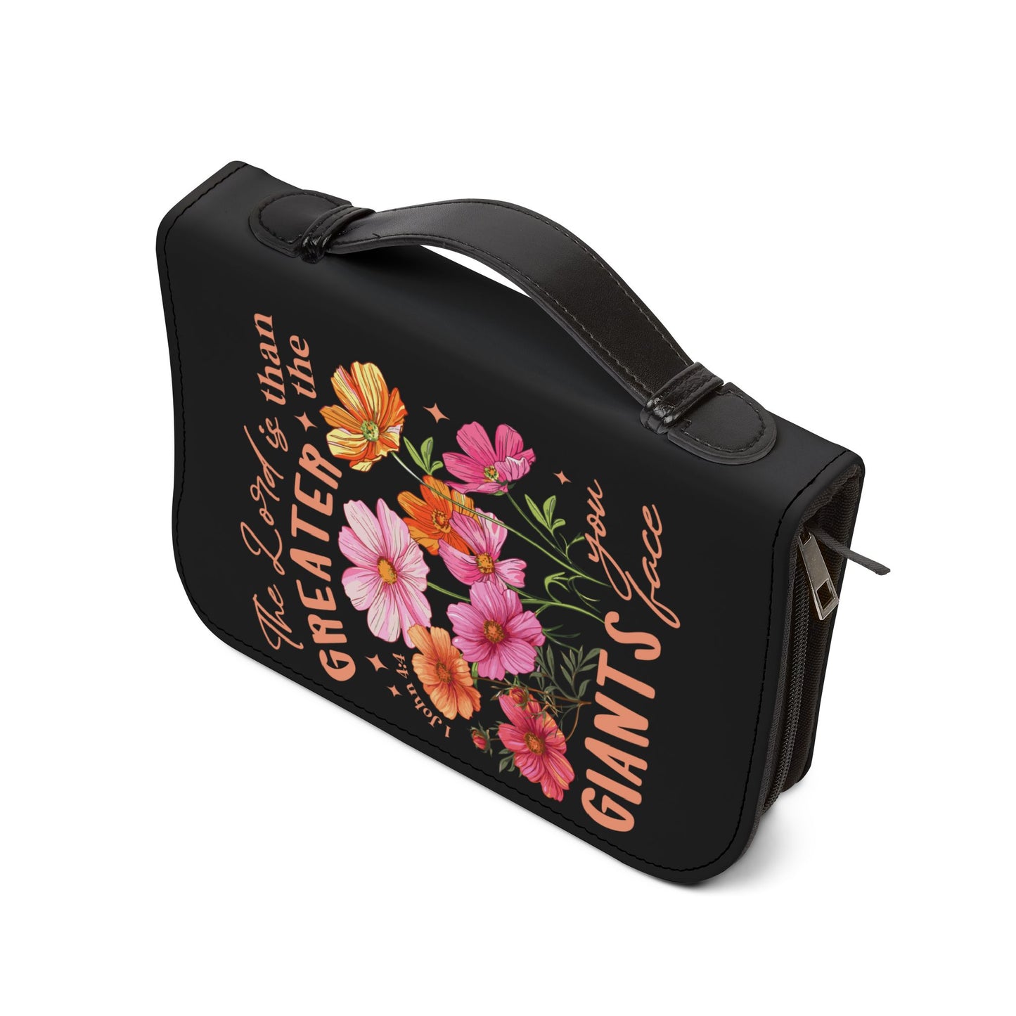 Bible Cover - "The Lord is Greater than the Giants You Face" Floral Zippered Bible Case