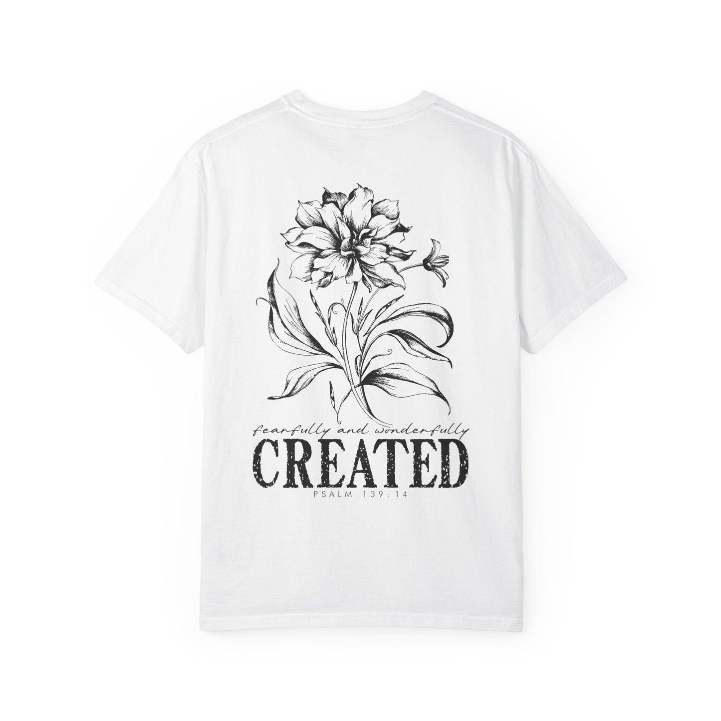 T-Shirt — "Fearfully and Wonderfully Created" Floral Back Print