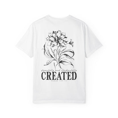 T-Shirt — "Fearfully and Wonderfully Created" Floral Back Print