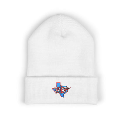 Texas Flag Outline Embroidered Beanie — Classic Cuffed Knit Hat