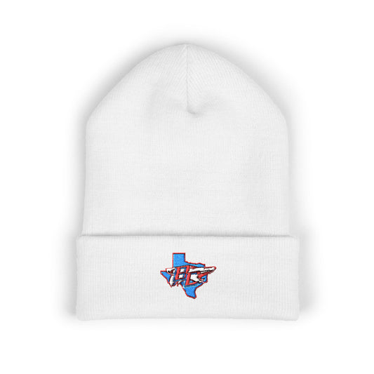 Texas Flag Outline Embroidered Beanie — Classic Cuffed Knit Hat