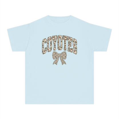Youth Tee — 'Coyotes' Camo Print Cheer Shirt with Bow