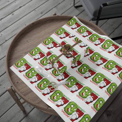Grinch Santa Pattern Wrapping Paper | Holiday Christmas Gift Wrap Roll