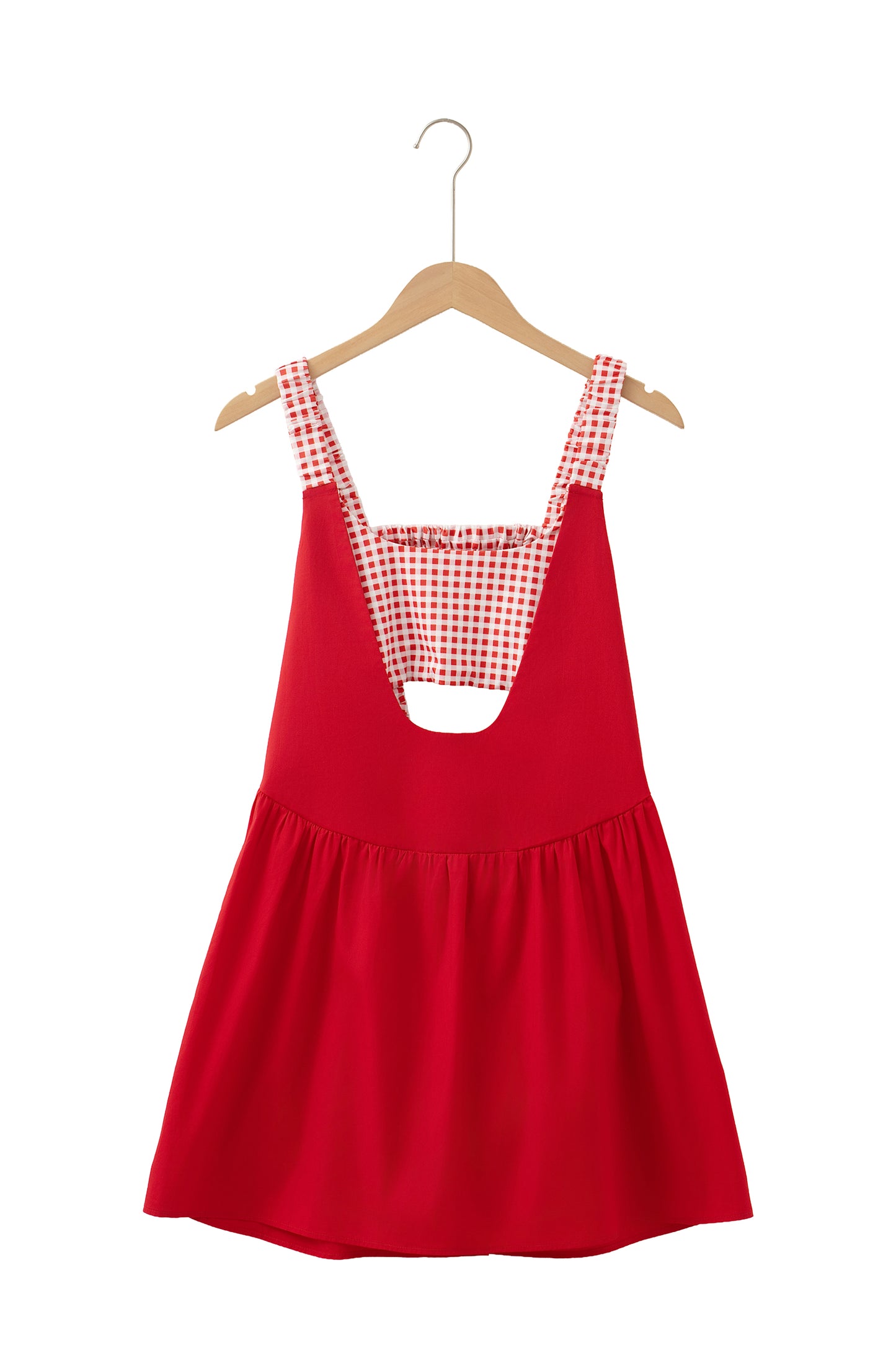 Racing Red Faux Two Piece Gingham Contrast Patchwork Loose Mini Dress
