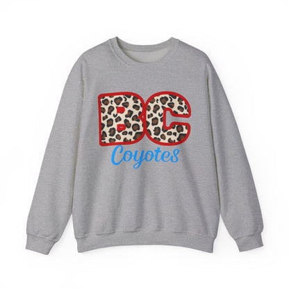 Crewneck Sweatshirt — BC Coyotes Leopard Print Team Logo