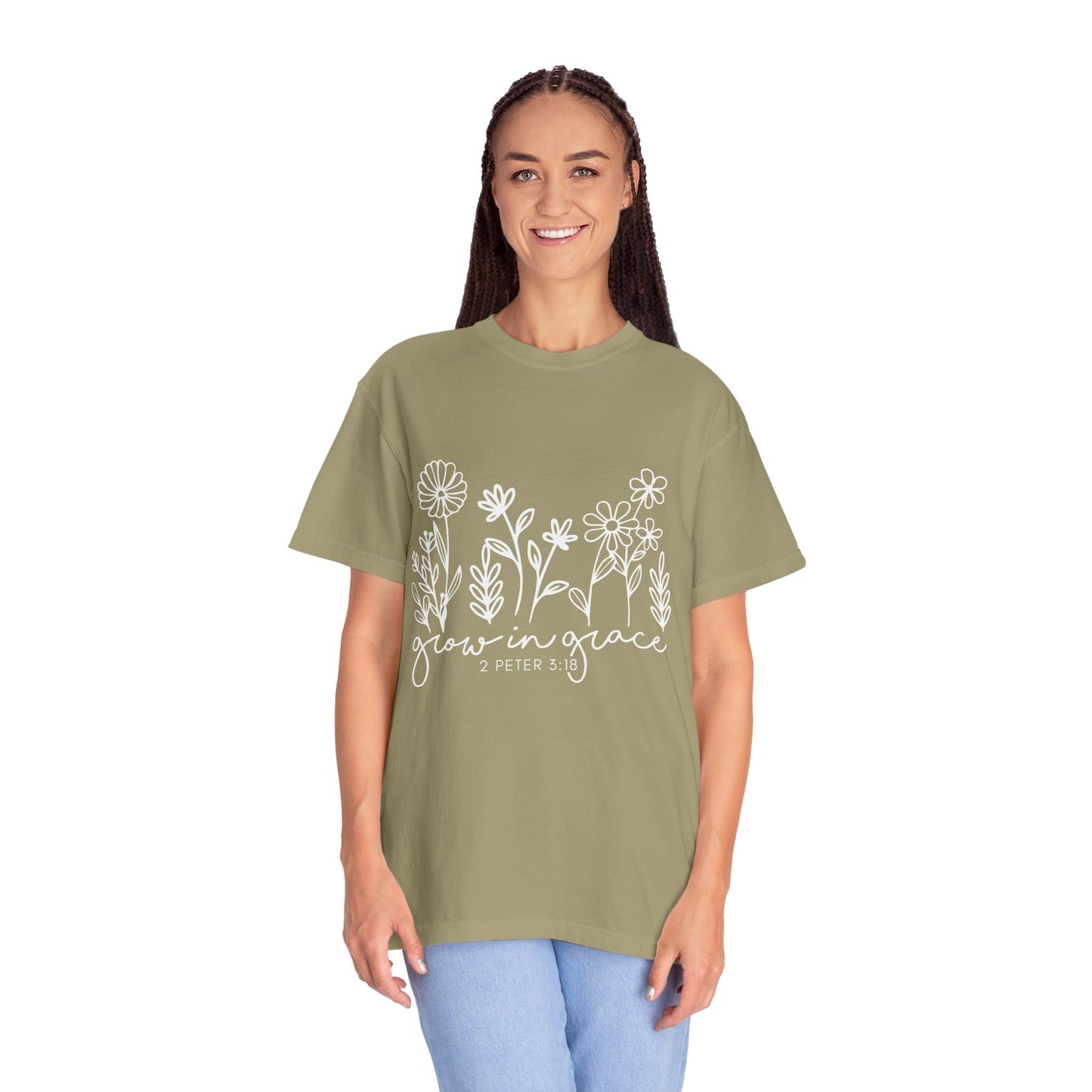 Grow in Grace T-Shirt — Floral 2 Peter 3:18 Christian Tee