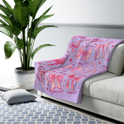 God Says I Am Sherpa Fleece Blanket — Inspirational Faith Bow Design