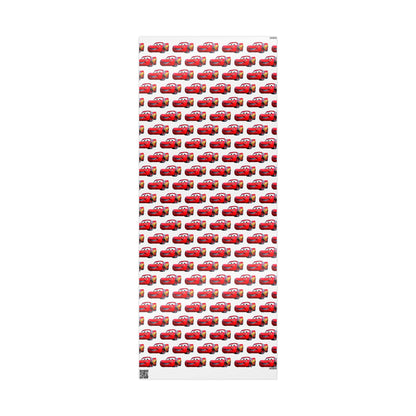 Kids Lightning Car Wrapping Paper – Red Race Car Gift Wrap for Boys’ Birthdays & Parties