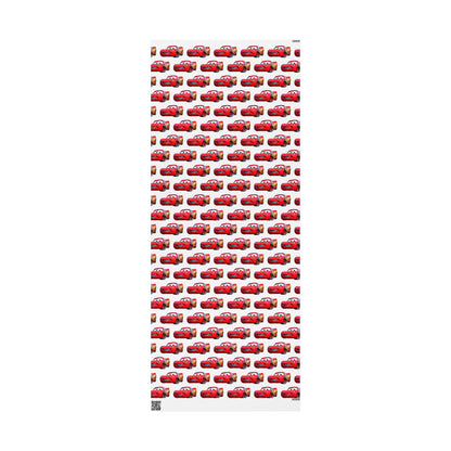 Kids Lightning Car Wrapping Paper – Red Race Car Gift Wrap for Boys’ Birthdays & Parties