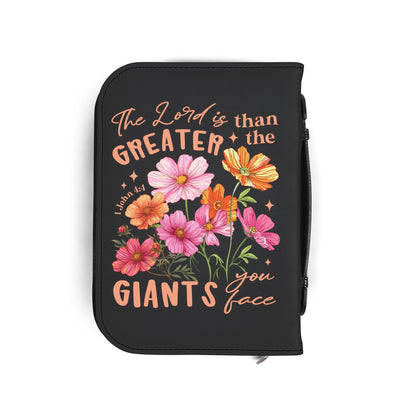 Bible Cover - "The Lord is Greater than the Giants You Face" Floral Zippered Bible Case
