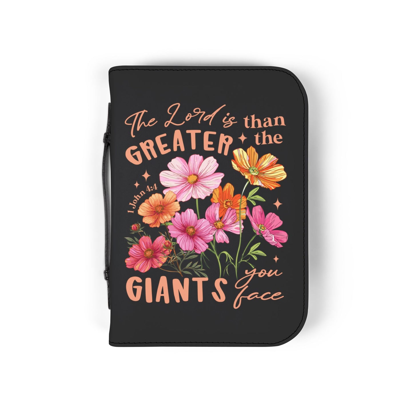 Bible Cover - "The Lord is Greater than the Giants You Face" Floral Zippered Bible Case