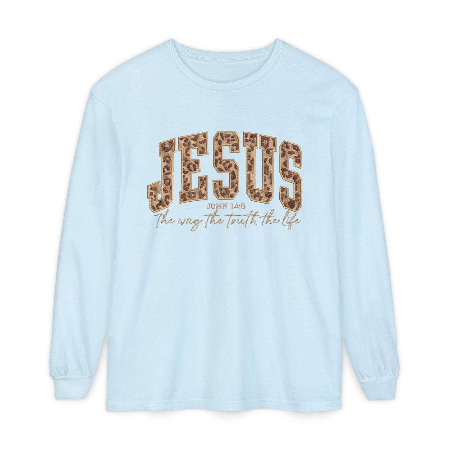 Jesus Leopard Print Long Sleeve Tee — "The Way The Truth The Life" Faith Shirt
