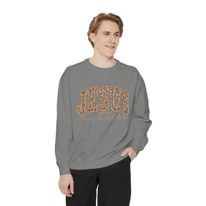 Jesus Leopard Print Sweatshirt — "Jesus: The Way, The Truth, The Life" Christian Crewneck