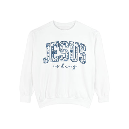 Jesus Is King Floral-Print Sweatshirt — Christian Faith Crewneck