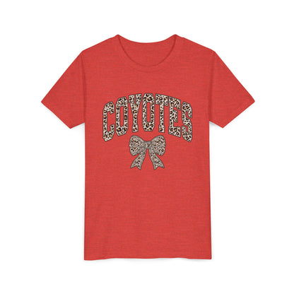 Youth Tee — "Coyotes" LEOPARD Print Cheer Bow Graphic