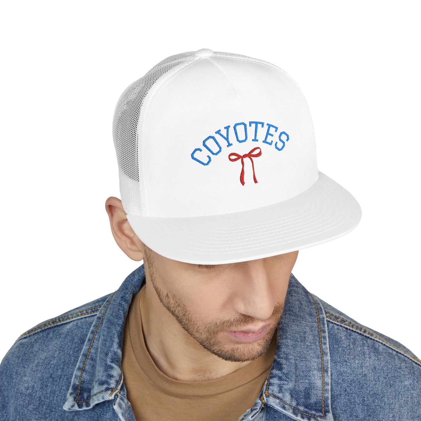 Coyotes Embroidered Trucker Cap — Retro Script Mesh Baseball Hat