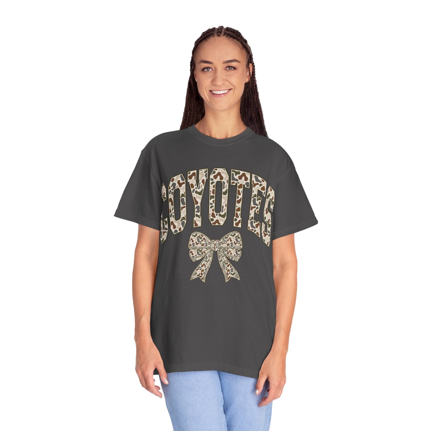 Coyotes Camo Print T-Shirt with Bow — Cute Animal Print Team Tee