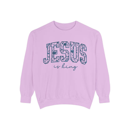 Jesus Is King Floral-Print Sweatshirt — Christian Faith Crewneck