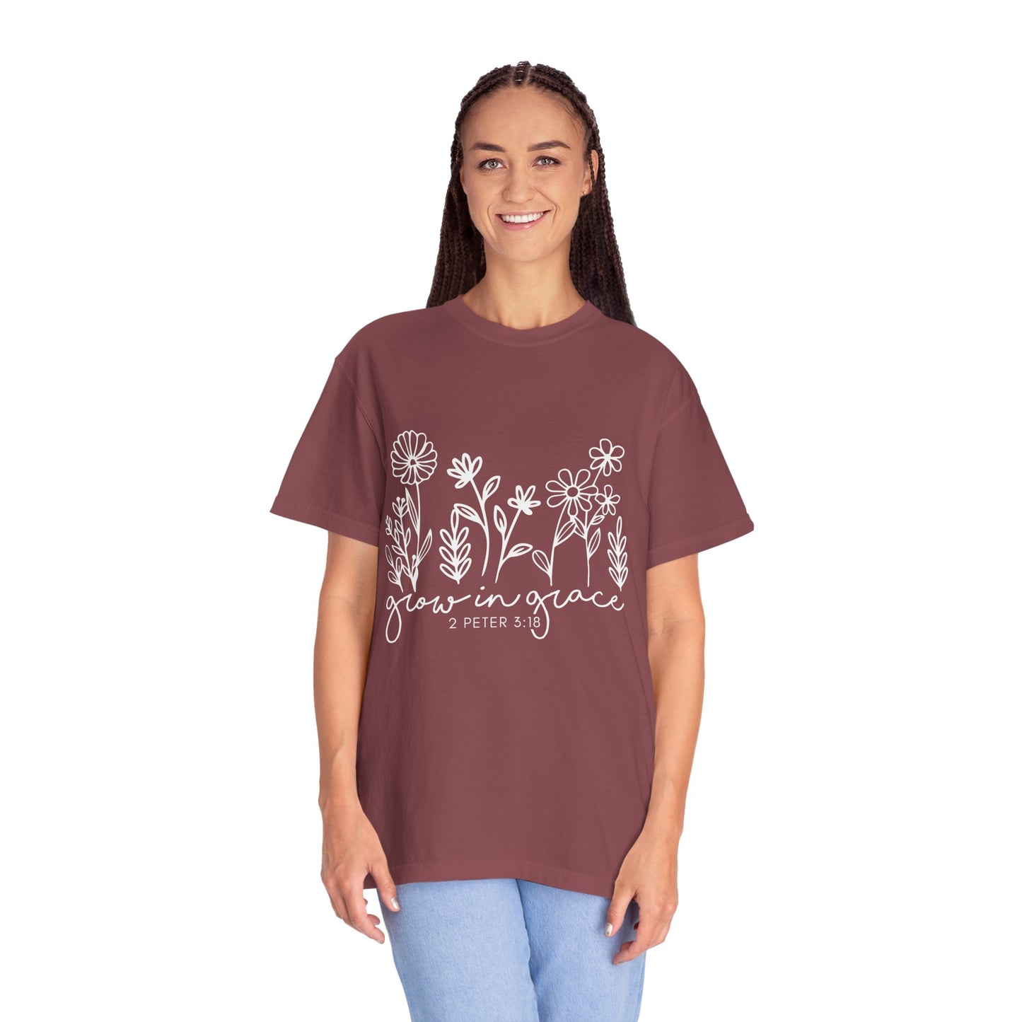 Grow in Grace T-Shirt — Floral 2 Peter 3:18 Christian Tee
