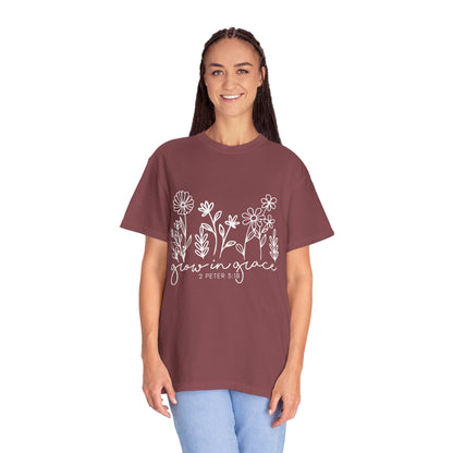 Grow in Grace T-Shirt — Floral 2 Peter 3:18 Christian Tee