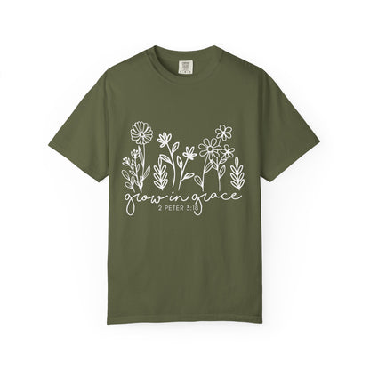Grow in Grace T-Shirt — Floral 2 Peter 3:18 Christian Tee