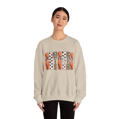 Crewneck Sweatshirt — Fall Leopard & Basketball Graphic