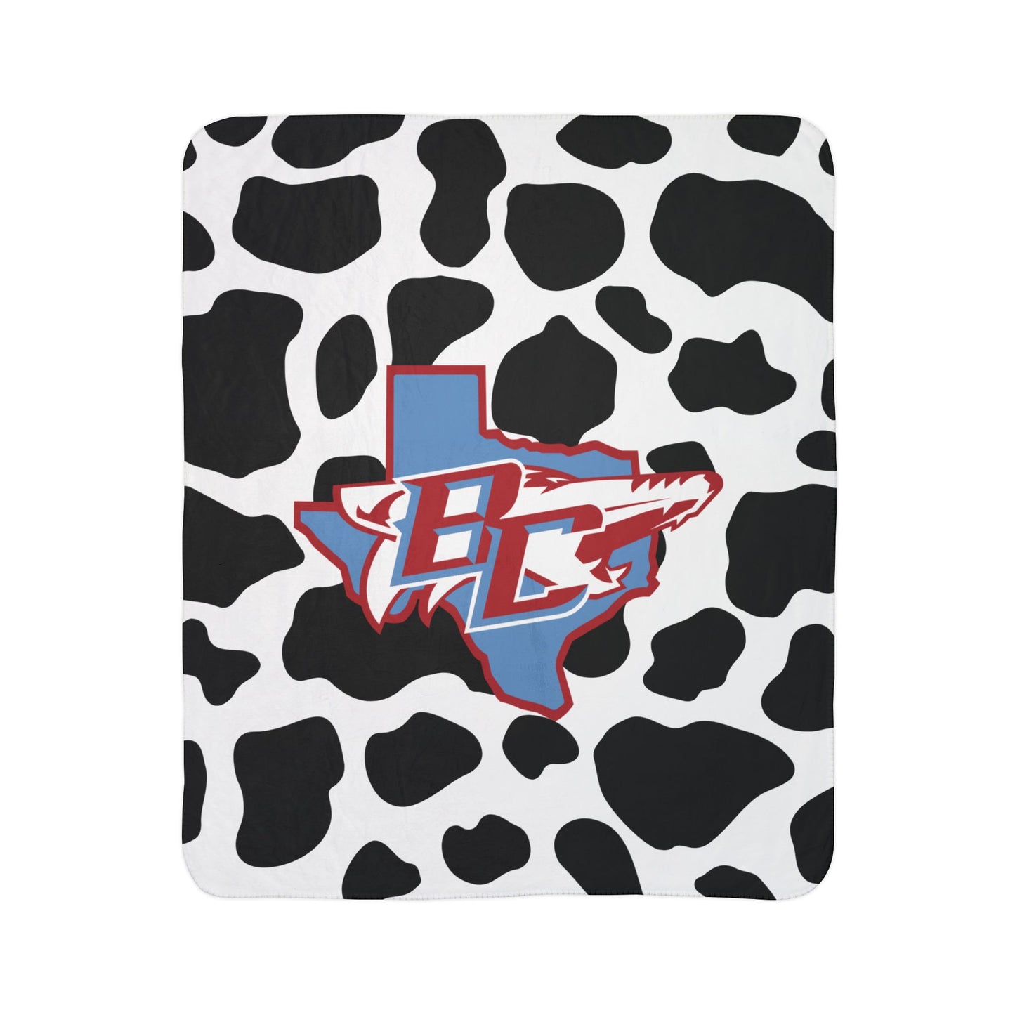Cow Print BC Logo Sherpa Blanket — Cozy Fleece Throw for Texas Fans