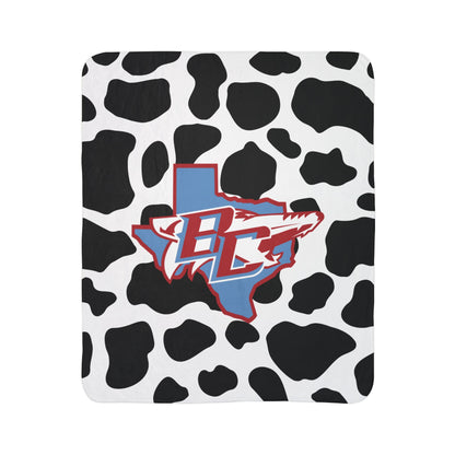 Cow Print BC Logo Sherpa Blanket — Cozy Fleece Throw for Texas Fans