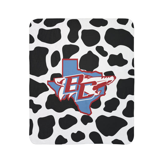 Cow Print BC Logo Sherpa Blanket — Cozy Fleece Throw for Texas Fans