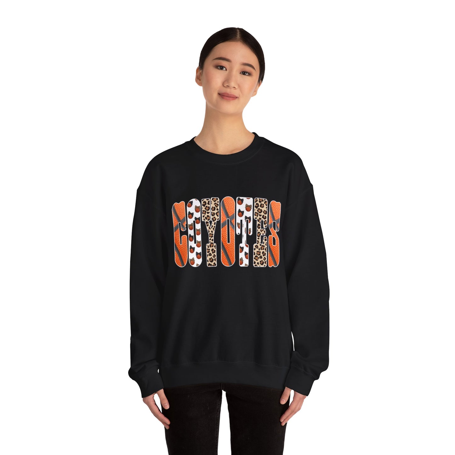Crewneck Sweatshirt — Fall Leopard & Basketball Graphic