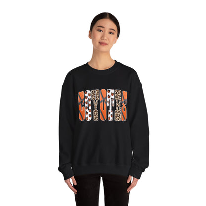 Crewneck Sweatshirt — Fall Leopard & Basketball Graphic
