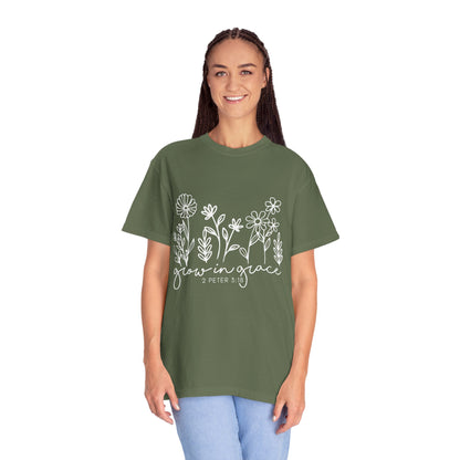Grow in Grace T-Shirt — Floral 2 Peter 3:18 Christian Tee