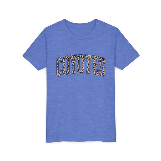Coyotes Leopard Print Youth Tee — Kids Sports Mascot Shirt