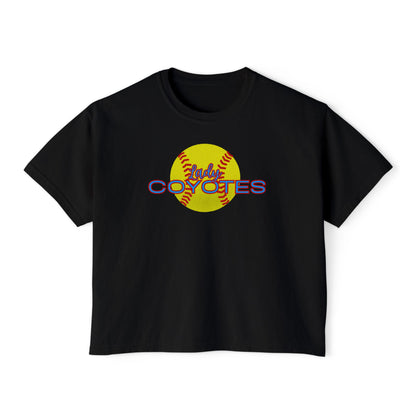 Ladies Coyotes Softball Boxy Tee — Women's Cropped Baseball Shirt