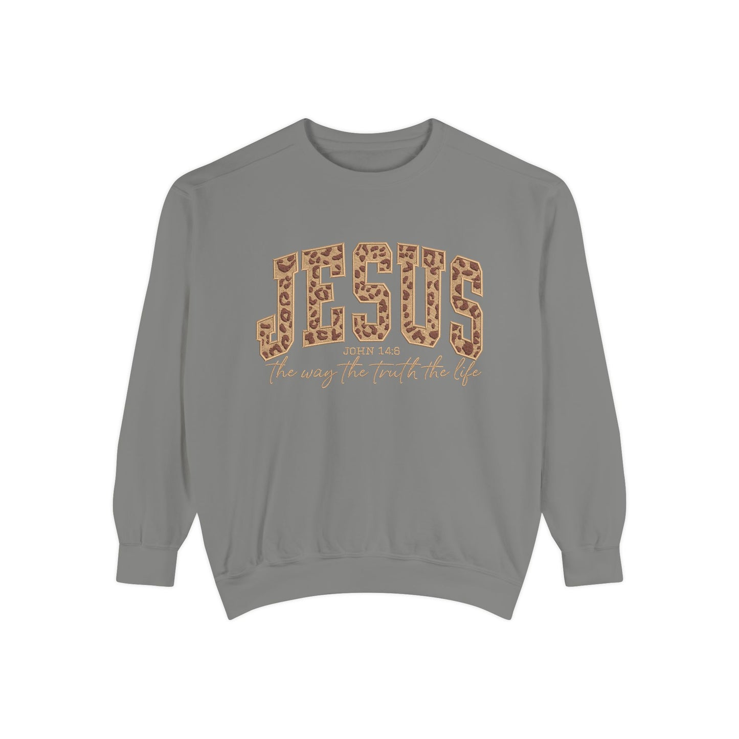 Jesus Leopard Print Sweatshirt — "Jesus: The Way, The Truth, The Life" Christian Crewneck