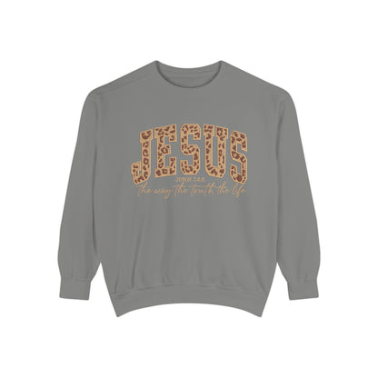Jesus Leopard Print Sweatshirt — "Jesus: The Way, The Truth, The Life" Christian Crewneck