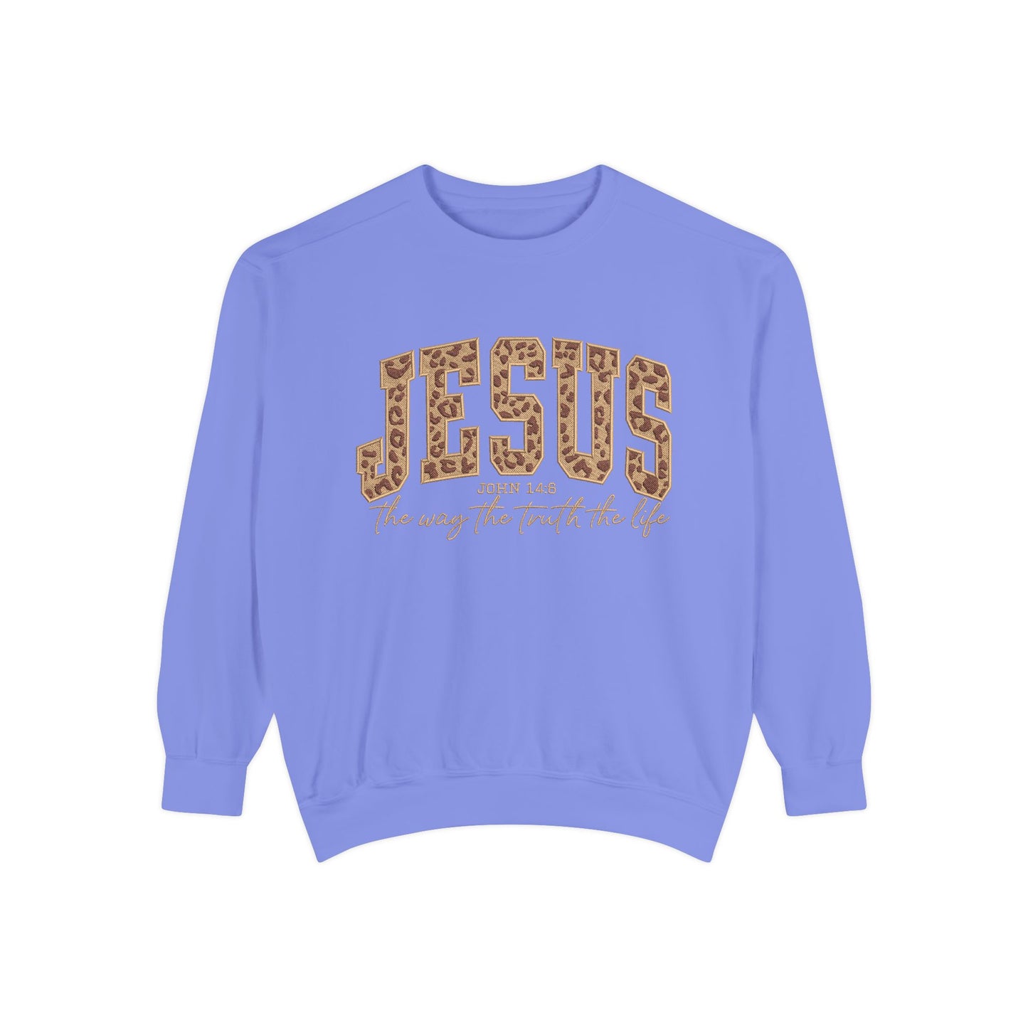 Jesus Leopard Print Sweatshirt — "Jesus: The Way, The Truth, The Life" Christian Crewneck