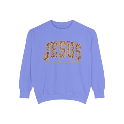 Jesus Leopard Print Sweatshirt — "Jesus: The Way, The Truth, The Life" Christian Crewneck