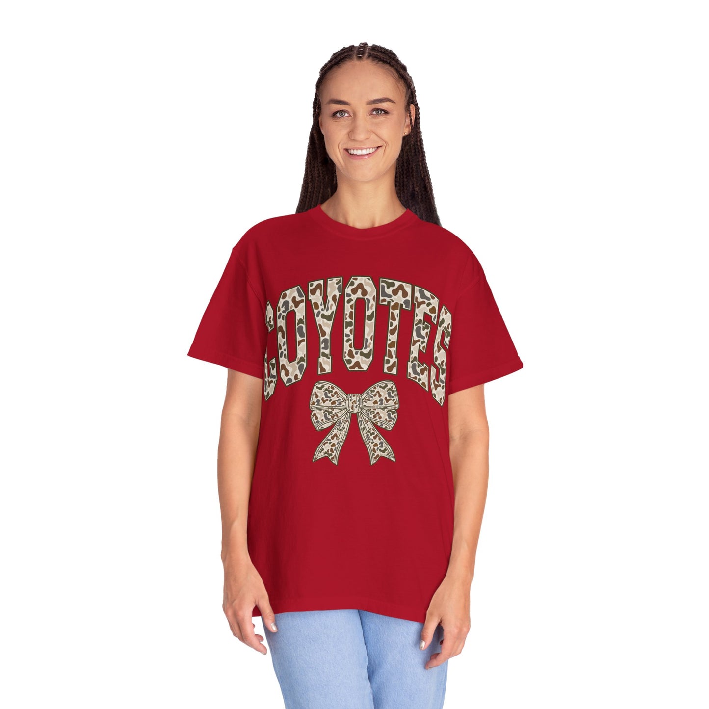 Coyotes Camo Print T-Shirt with Bow — Cute Animal Print Team Tee