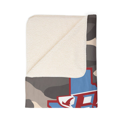 Blue Texas BC Logo Fleece Sherpa Blanket | Camo Background